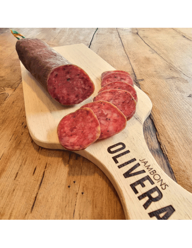 Saucisson pur bœuf sur sa planche Jambons Oliveras